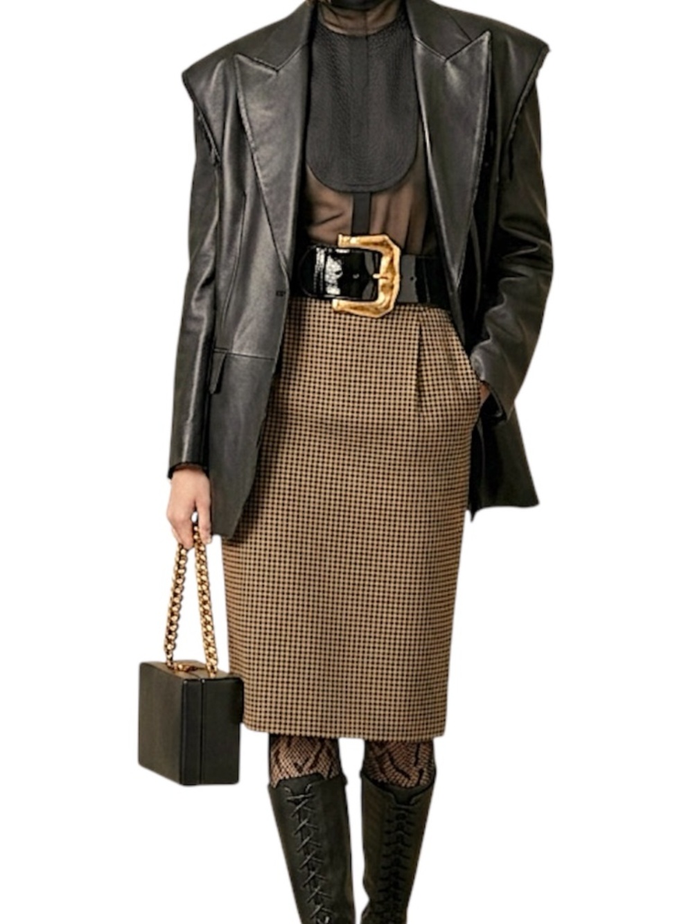 VTG 80s Aquascutum pure wool black brown houndstooth old money straight skirt 10
